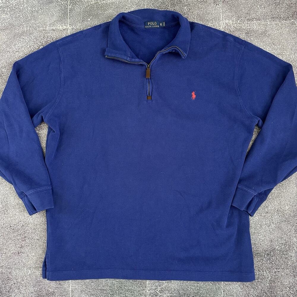 Men's Polo Ralph Lauren Royal Blue Red Logo 1/4 Zip Pullover Sweatshirt Sz XLT